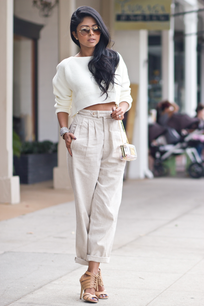 high waisted white pants outfit